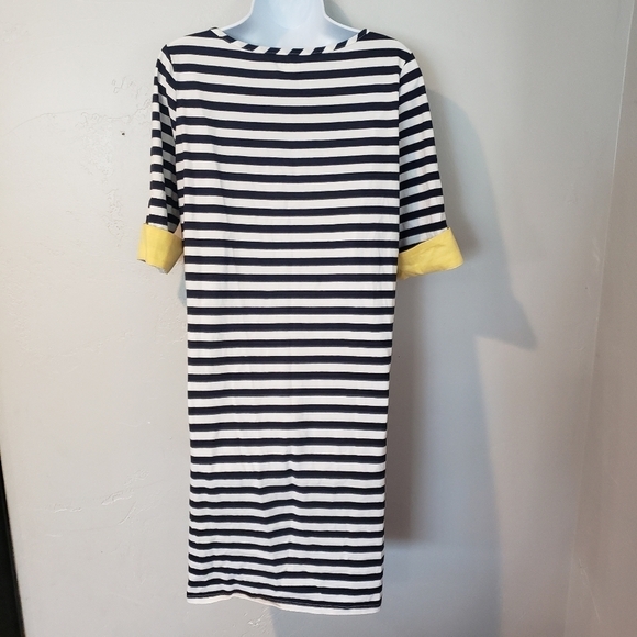 Basic Editions Small Navy Blue & White Stripes Shirt Dress Yellow Cuff - Picture 2 of 7